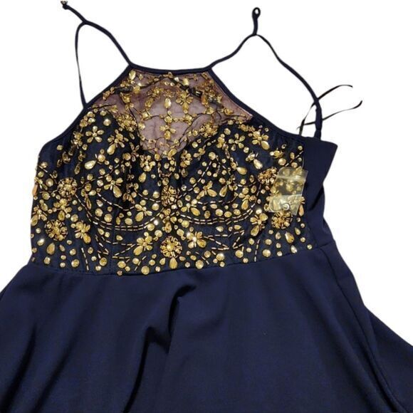 B Darlin Dark Blue‎ Gem Halter Prom Style Dress - Picture 2 of 4